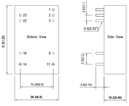 Mechanical Drawing - MEAN WELL RSDW08 & RDDW08 DC-DC Converters